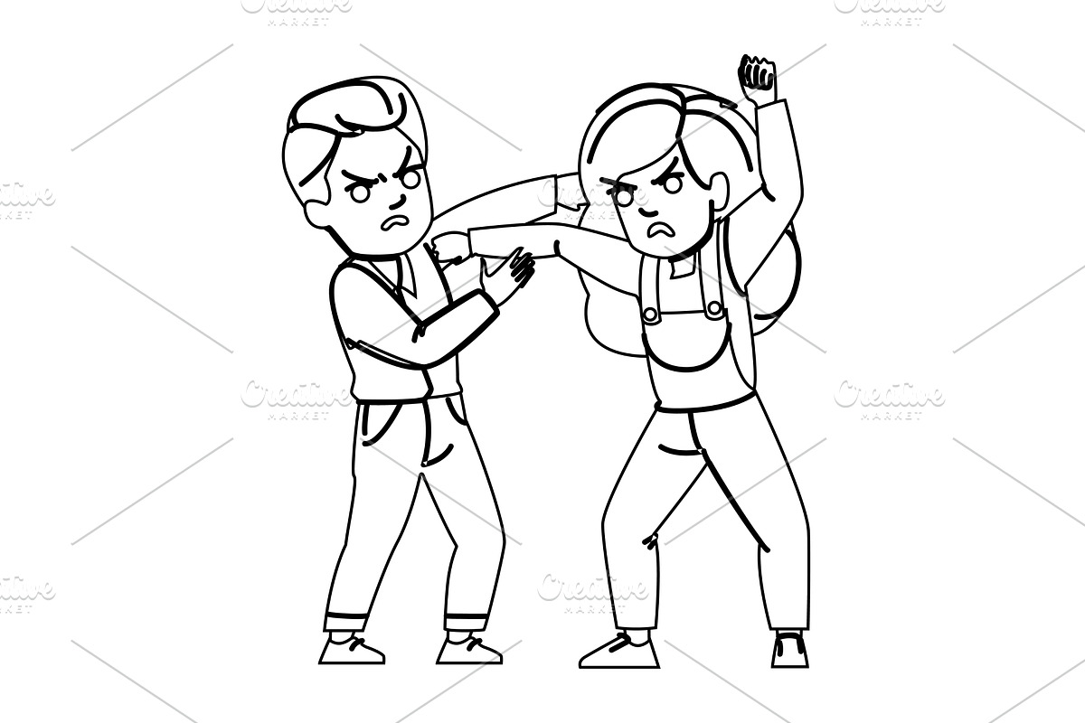 conflict kid boy girl fight vector, a Person Illustration by pikepicture