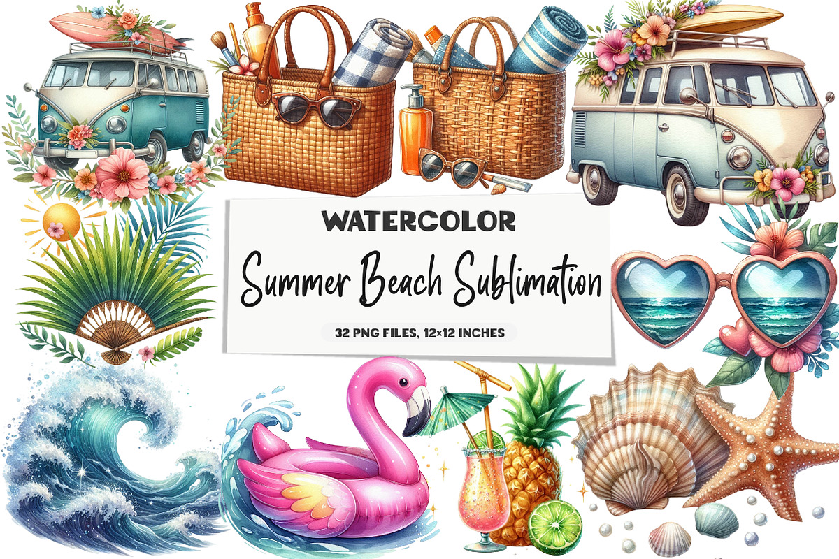 Summer Beach Sublimation Bundle, a Seasonal Illustration by DreamArtGraphic (Photo 1 of 4)