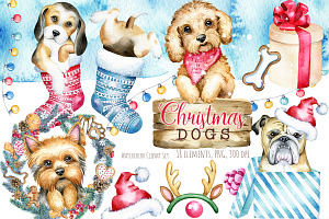 Christmas dogs Clipart, Holiday pets