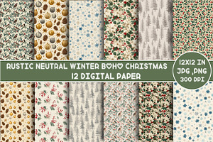 Rustic Neutral Winter Boho Christmas, an Illustration by Designking