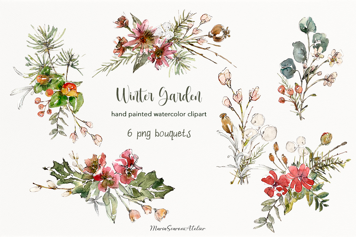 Winter Garden Watercolor Collection, a Seasonal Illustration by MariaScaroniAtelier (Photo 4 of 6)