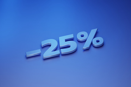 Minus twenty five percent discount on a blue background
