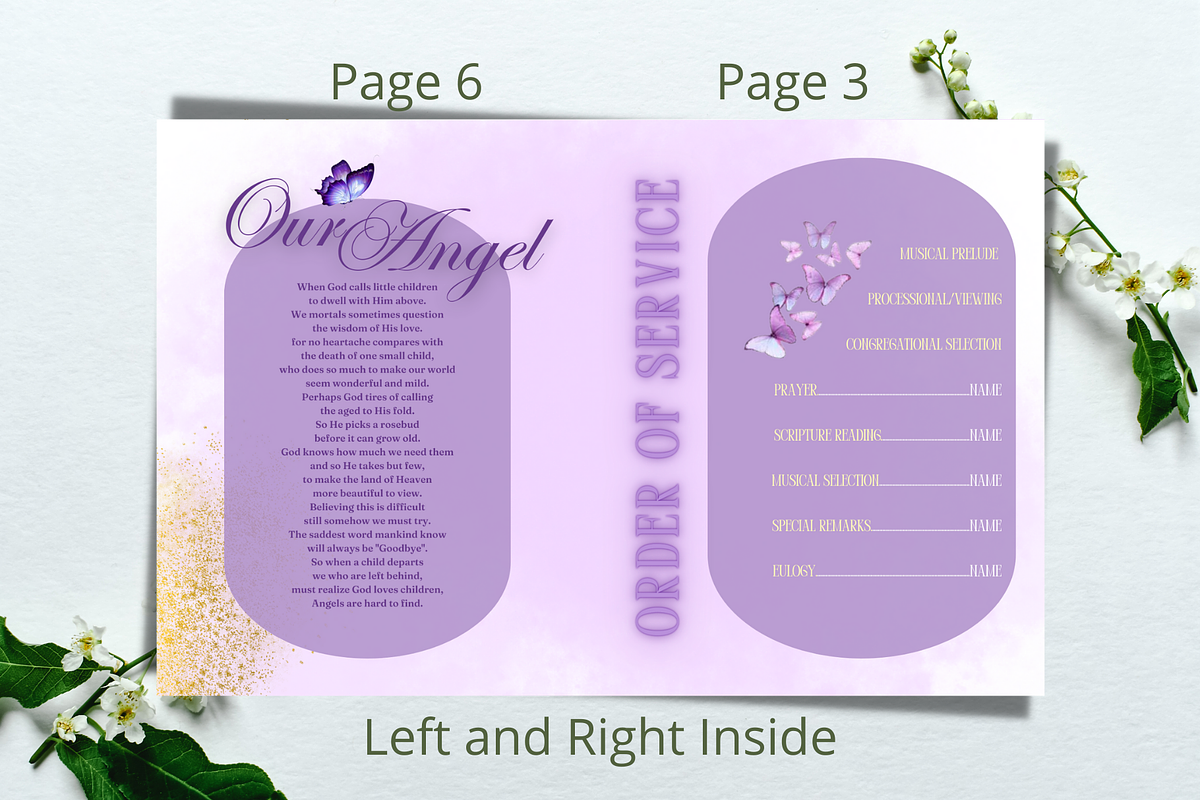 Purple and Gold Funeral Program, a Brochure Template by Feel Inspired Digitals (Photo 8 of 8)
