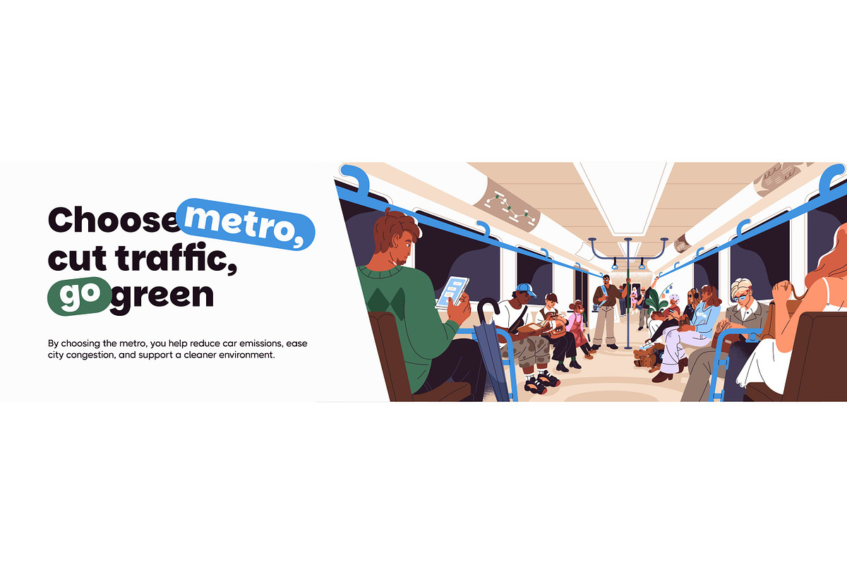 Passengers in metro, subway banner, a Transportation Illustration by PaperTrident (Photo 3 of 3)