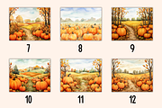 18 Watercolor Pumpkin Landscapes, a Seasonal Illustration by Dreamy Little Graphics (Thumbnail 4 of 5)