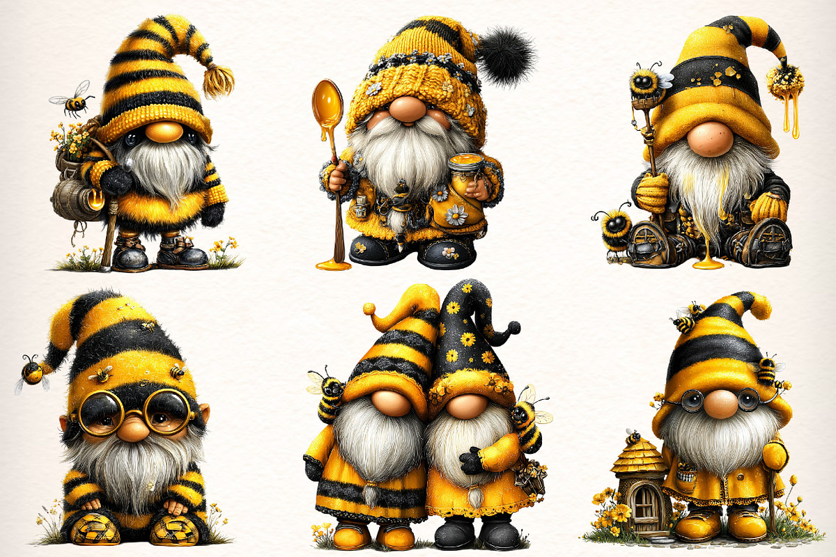 Honey Bee Gnome Watercolor Clipart, an Illustration by Dream Creation (Photo 3 of 7)