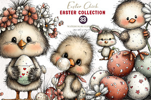 Whimsical Easter Chick Clipart, an Illustration by CreationArt