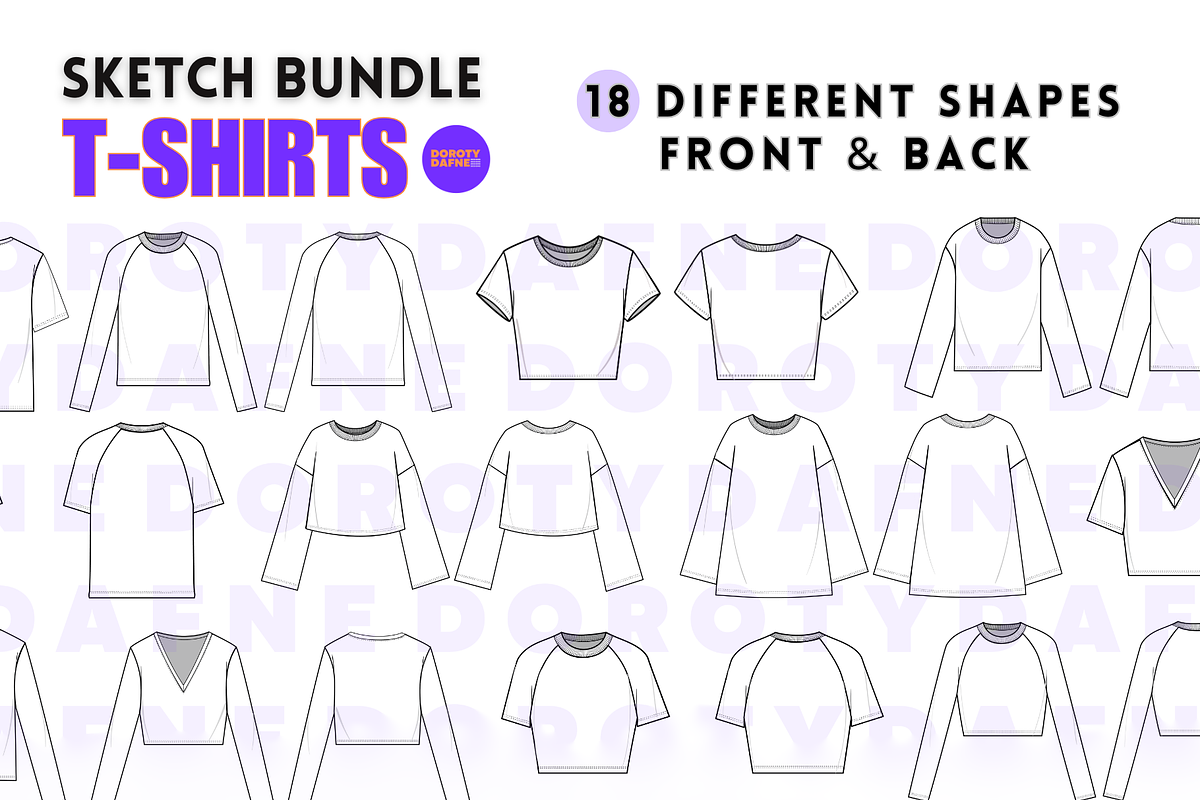 T-shirt Fashion Flats Sketch BUNDLE, a Shirt Mockup by Doroty Dafne Designs (Photo 4 of 6)