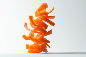 Freshly sliced carrots cascading, a Photo by Pavel_design
