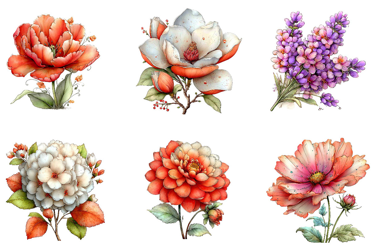 Whimsical Spring Flower Clipart, an Illustration by CreationArt (Photo 6 of 7)