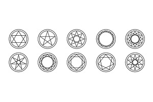 Geometric pentagram symbols with, an Illustration by skripnikbb