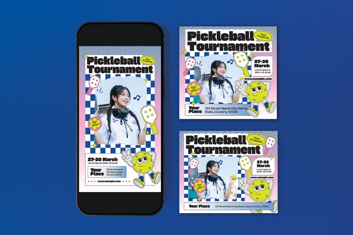 Blue Pickleball Tournament Flyer Set, a Flyer Template by graphicook (Photo 3 of 3)