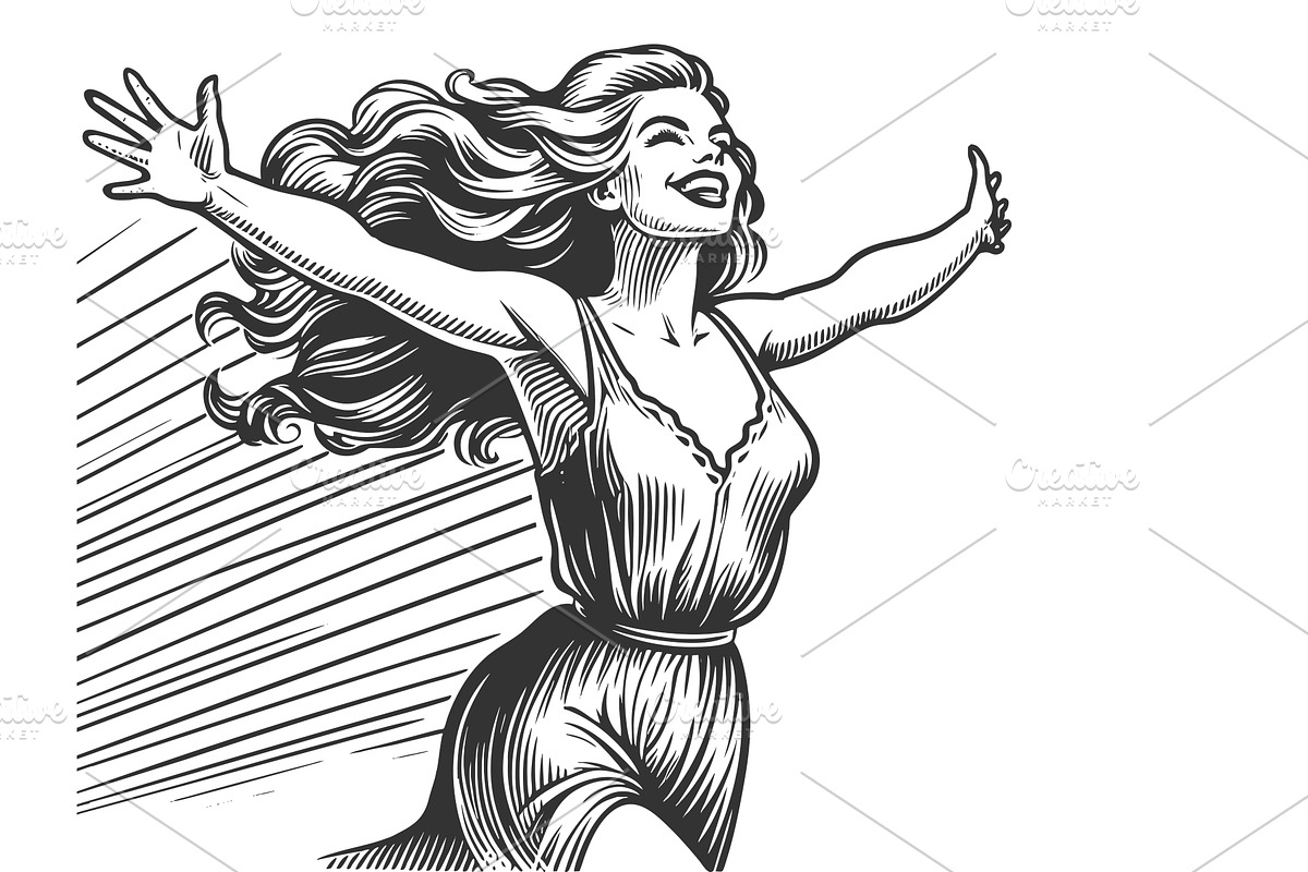 Joyful woman with flowing hair, a Person Illustration by AlexArt