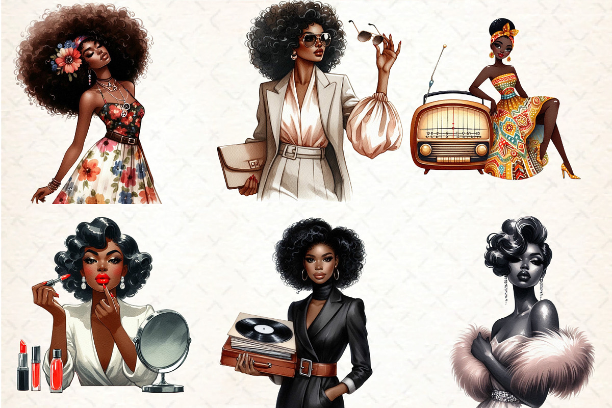 Retro Ebony Glam Clipart, an Illustration by DreamCafeArt (Photo 6 of 6)