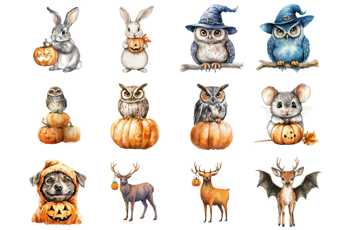 Watercolor Halloween Animals Clipart, an Illustration by Design Market (Photo 3 of 3)