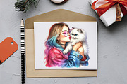 Cute Catlover Girl Clipart, an Illustration by RobertsArt (Thumbnail 2 of 7)