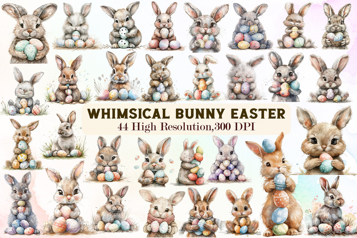 Whimsical Bunny Easter Clipart, an Illustration by Sublimation Artist (Photo 1 of 7)