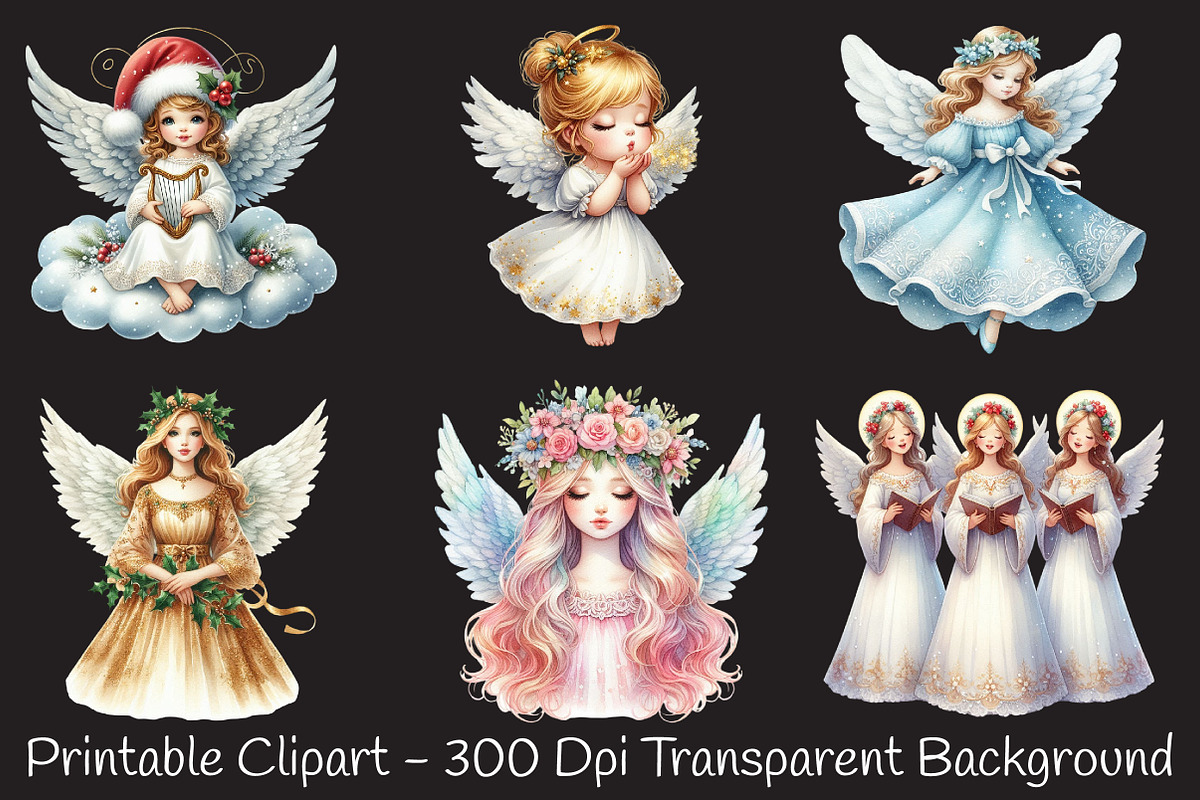 Sweet Angel Christmas Watercolor Png, an Illustration by RobertsArt (Photo 4 of 5)