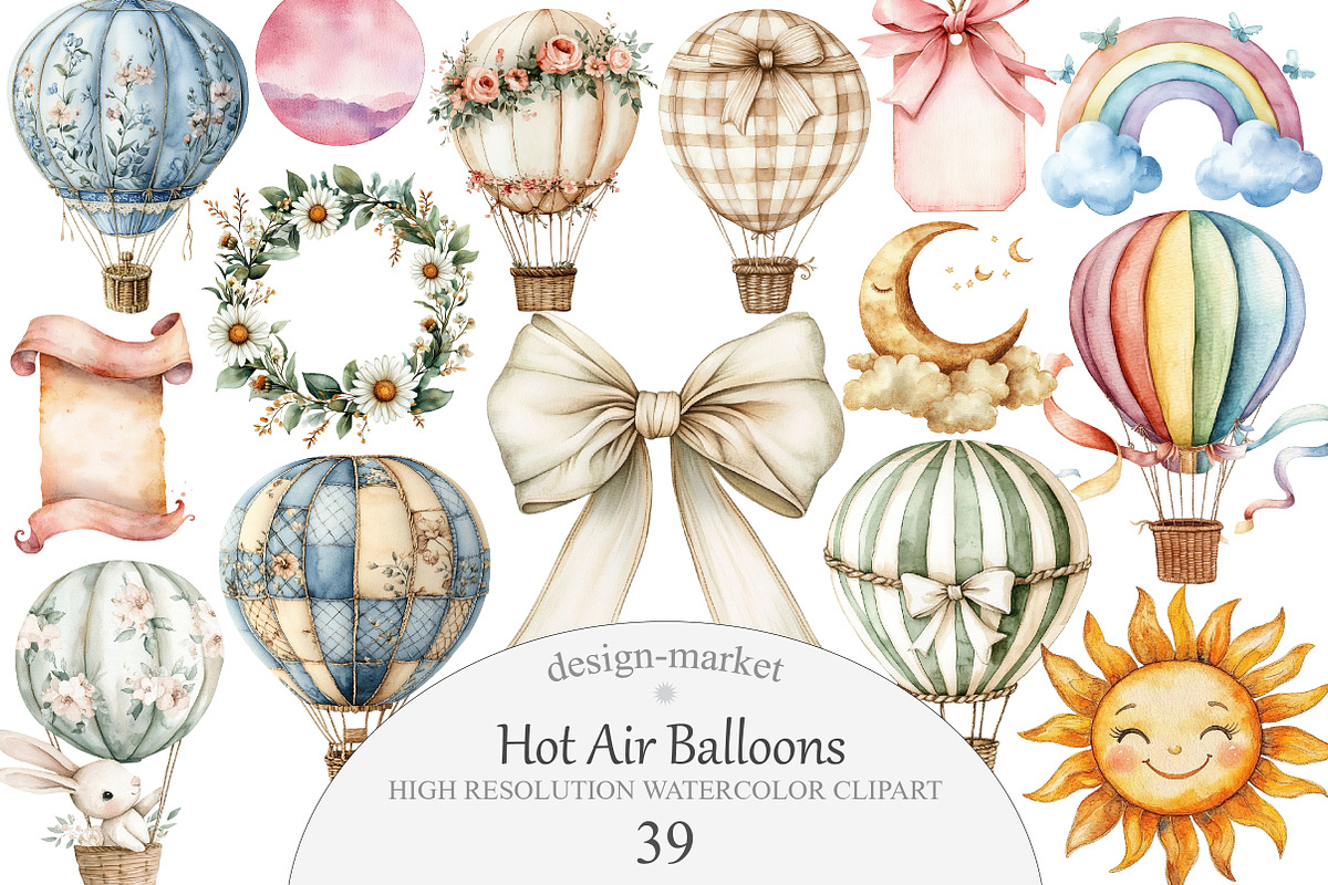 Hot Air Balloons Clipart, an Illustration by Design Market (Photo 1 of 5)