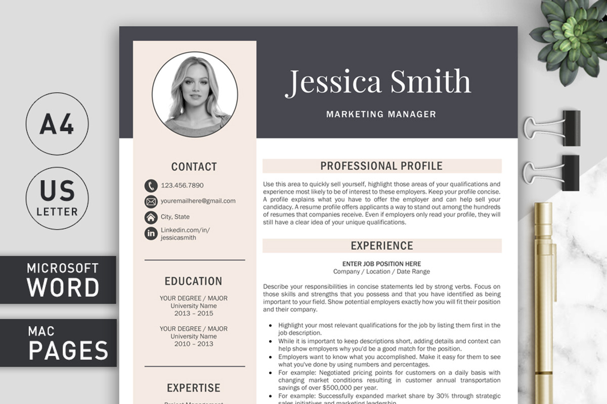 Resume Template with Photo / CV, a Resume Template by Klamp Studio (Photo 1 of 9)