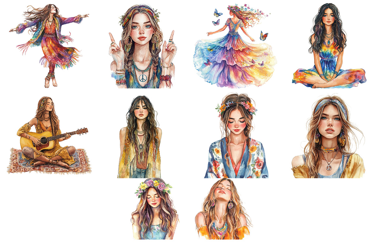 Hippie Girl Clipart, an Illustration by Design Market (Photo 4 of 4)