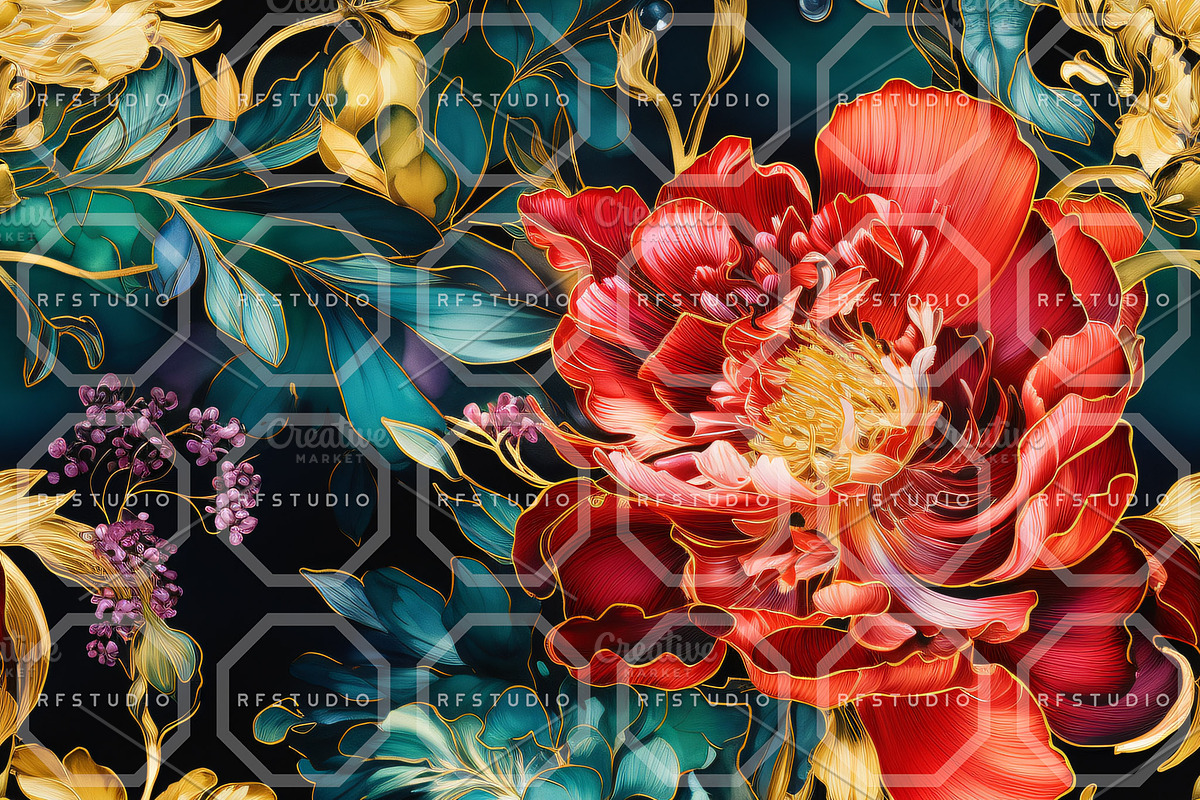 JEWELED BLOSSOMS. Seamless Patterns, a Texture Illustration by RefinedFantasyStudio (Photo 6 of 8)