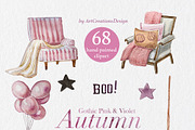 Gothic Pink&Violet Autumn Clipart, a Seasonal Illustration by ArtCreationsDesign (Thumbnail 6 of 13)