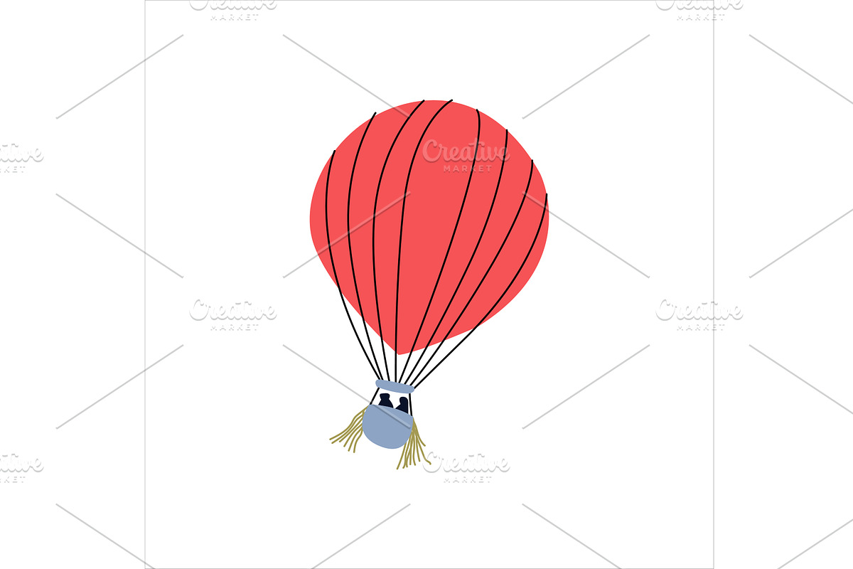 Hot air balloon in the sky. Striped, a Transportation Illustration by Mila Di Art