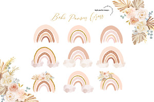 Boho Rainbow Pampas Grass Clipart