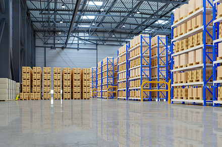 Interior of warehouse in logistic., an Industrial Photo by vanitjan