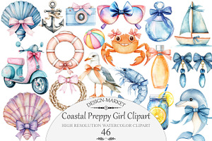 Watercolor Coastal Preppy Girl Clipa, an Illustration by Design Market