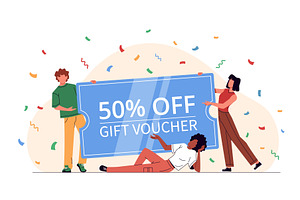 People with big gift card. Friends, an Object Illustration by YummyBuum
