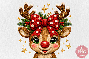 Crochet Reindeer Bow Christmas PNG