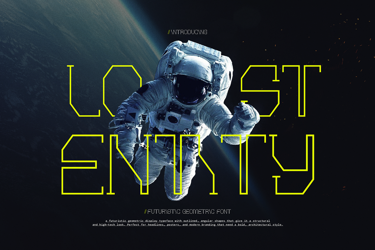 Lost Entity | Futuristic Geometric, a Sans Serif Font by gracetype_studio (Photo 1 of 12)