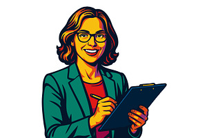 Confident Professional Woman Writing, a Person Illustration by AlexArt