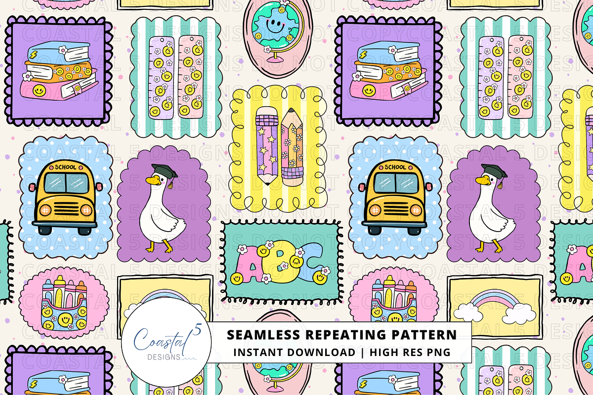 Frames Back to School Seamless, a Pattern Graphic by Coastal 5 Designs (Photo 1 of 3)