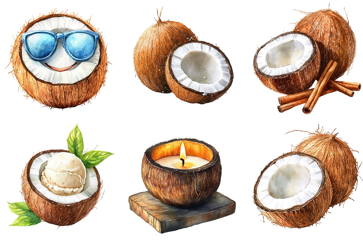 Summer Coconut Clipart Bundle, an Illustration by Pixels.Craft (Photo 3 of 7)