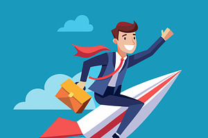 Businessman riding a rocket