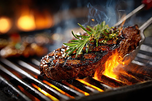 Delicious Steak Grilling on Hot Gril, a Photo by Pixeness Studio