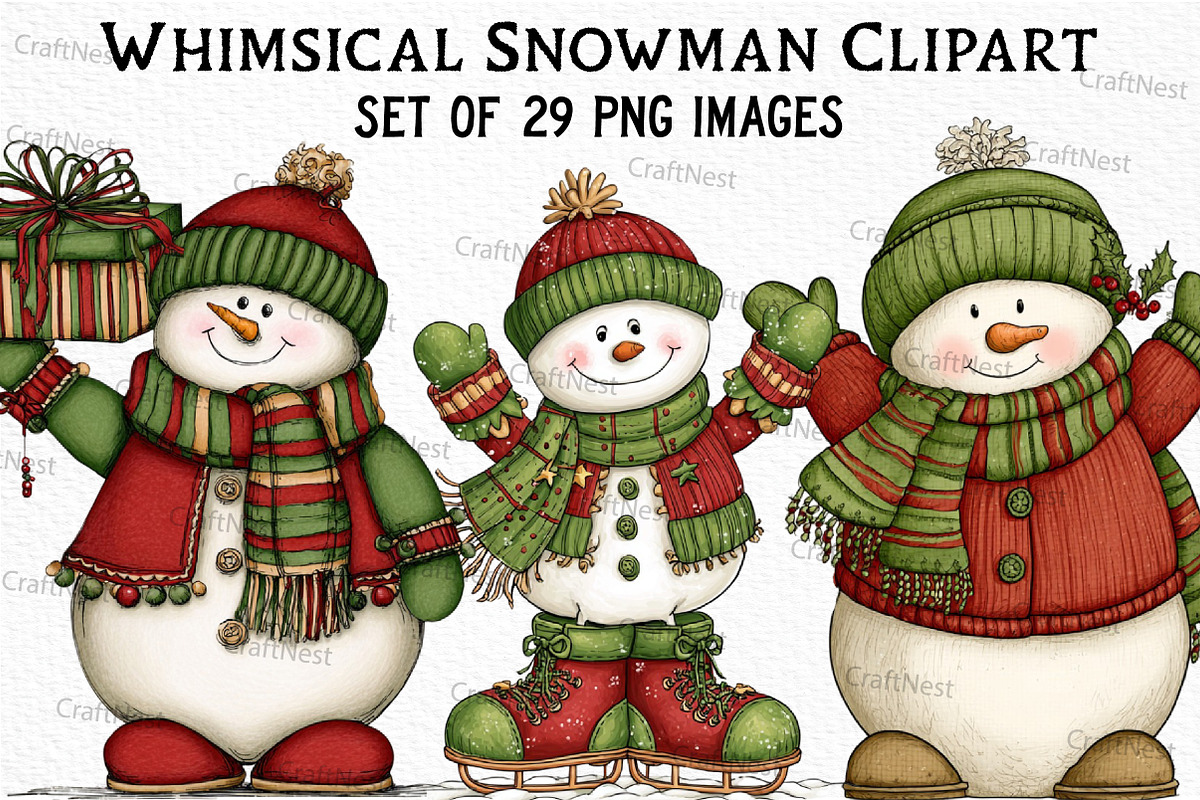 Whimsical Snowman Clipart Bundle, an Illustration by Craft Nest (Photo 1 of 6)