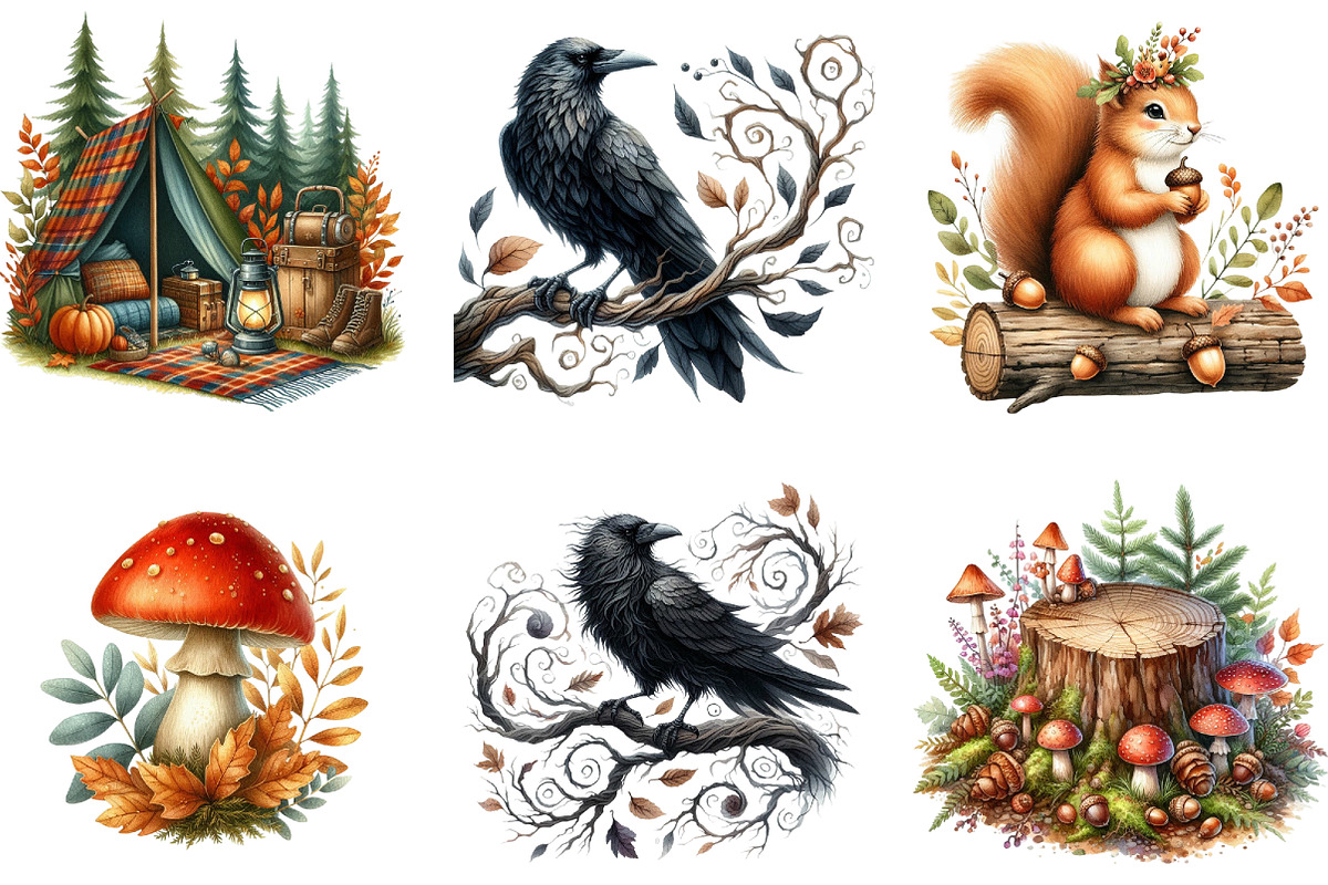 Watercolor Autumn Forest Clipart, a Seasonal Illustration by DreamArtGraphic (Photo 4 of 4)