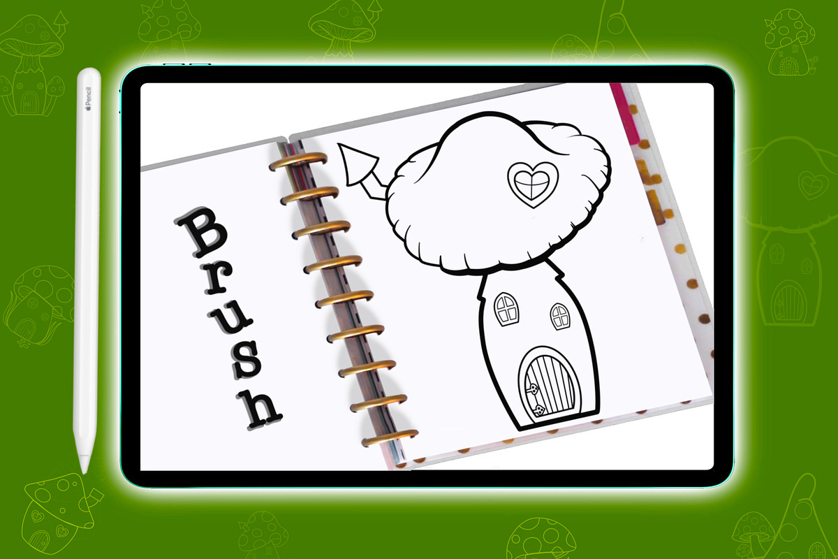 Mushroom House Modern Fairy Brushes Stamp Procreate Stickers