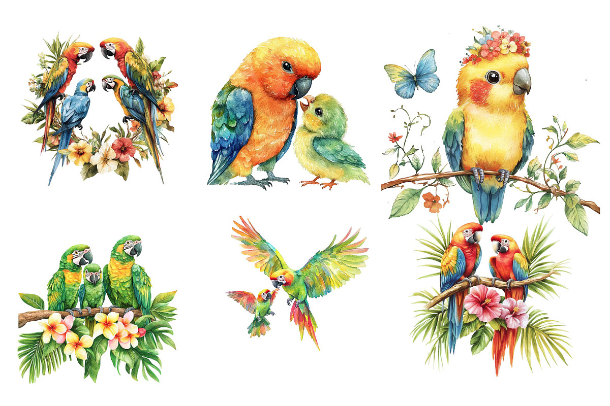 Watercolor Tropical Parrot Family, an Illustration by CreationArt (Photo 2 of 5)