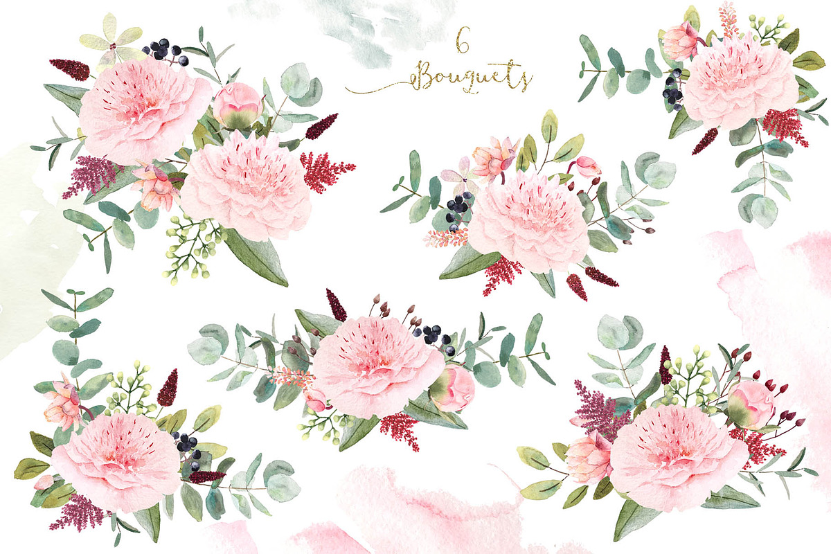 Watercolor peony and eucalyptus, a Decorative Illustration by marie dricot (Photo 4 of 11)