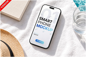 Smartphone Summer Flatlay PSD, an iPhone Mockup by Bruno's Shop