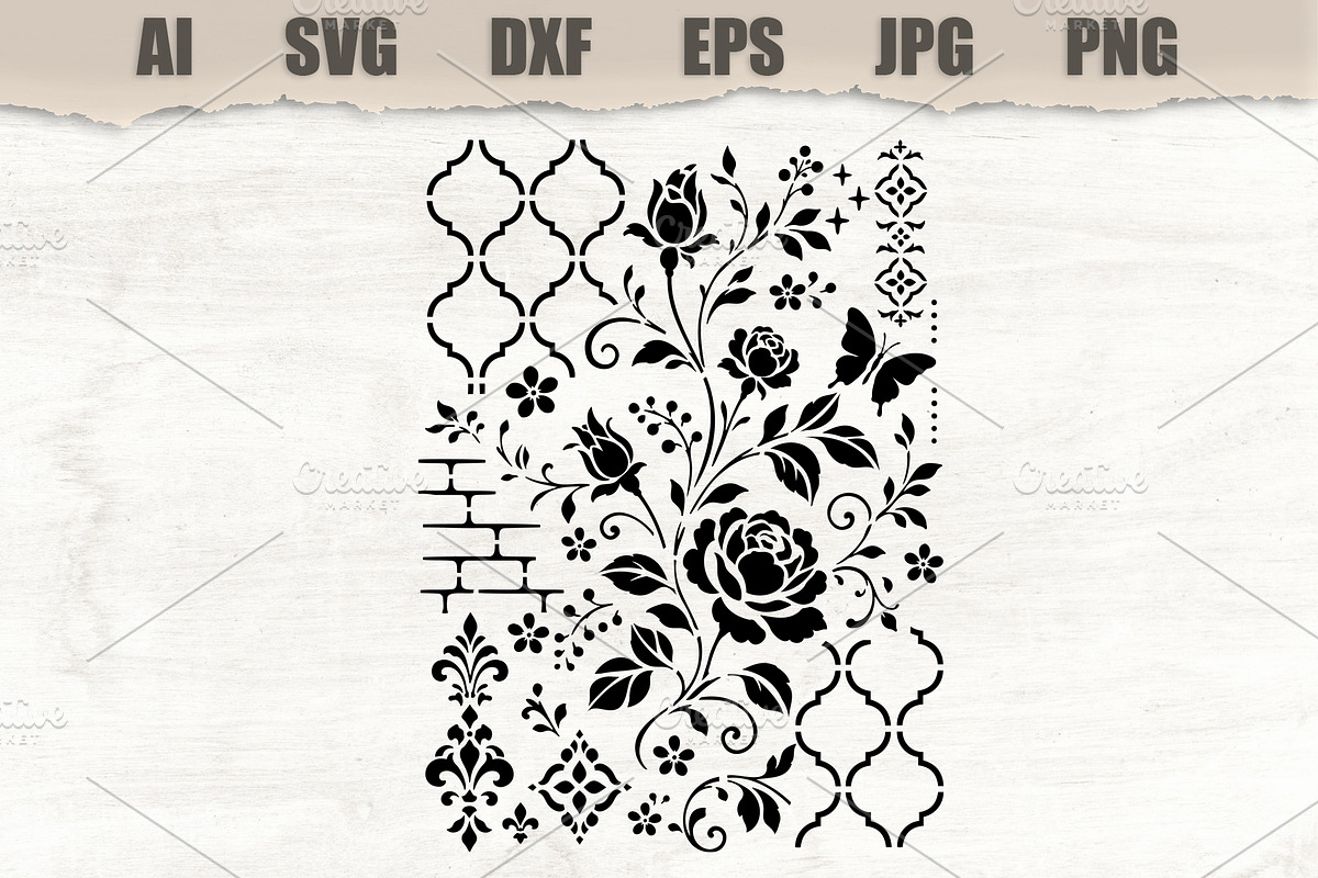 Stencil Floral Rose Ornament, an Object Illustration by MARYCRAFTIRIA (Photo 1 of 3)