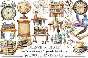 Planner Clipart Bundle,, an Illustration by Designking