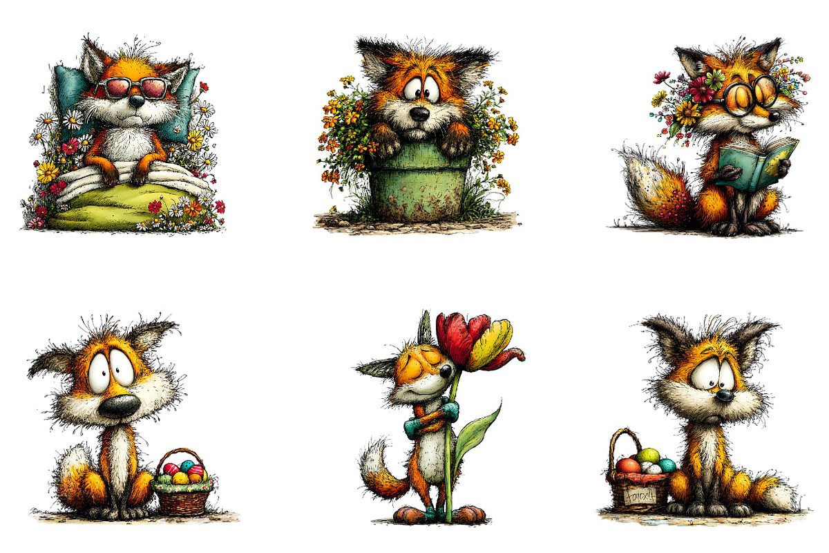 Whimsical Spring Funny Fox Clipart, an Illustration by CreationArt (Photo 5 of 7)