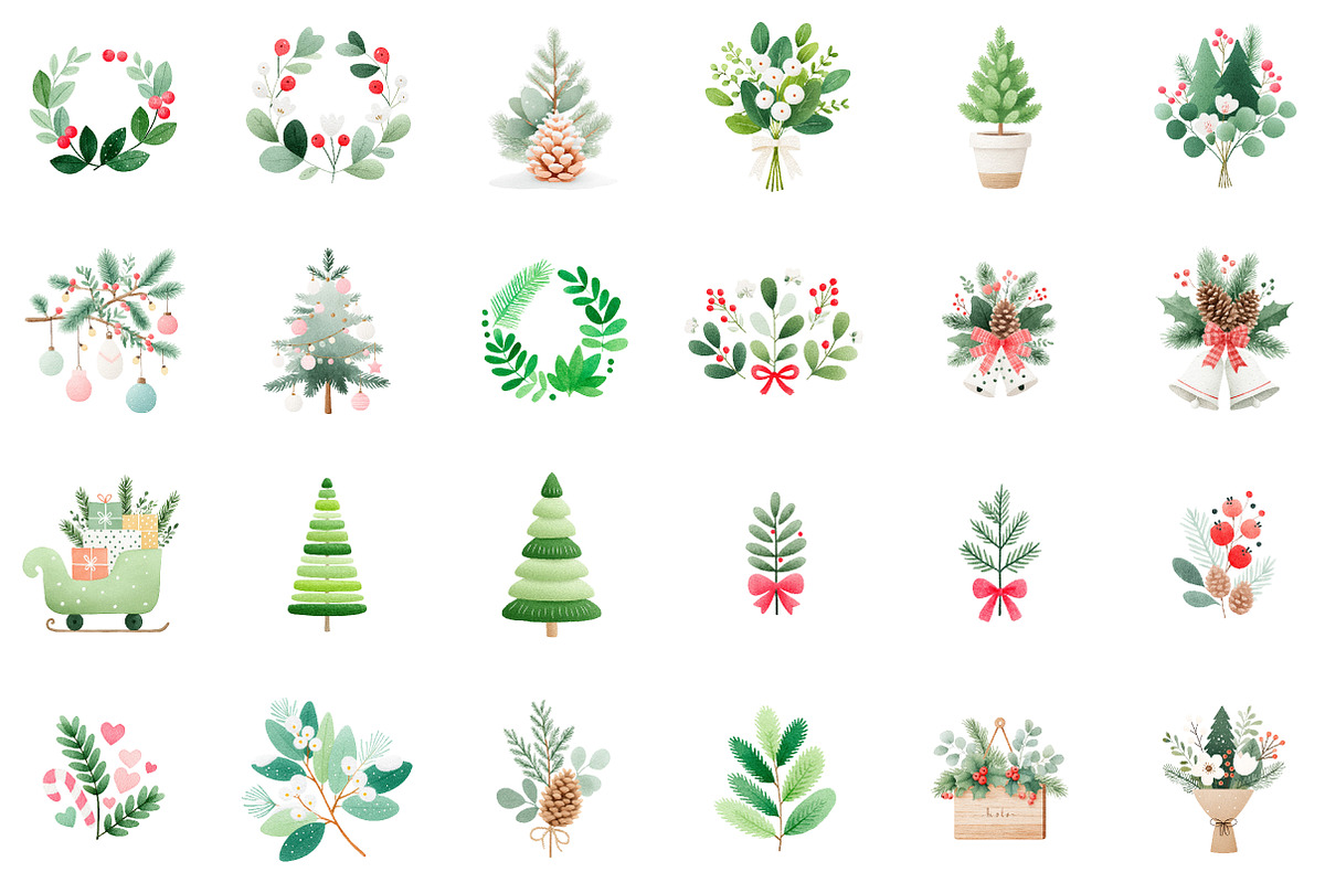Evergreen Clipart Watercolor Christm, an Illustration by Sublimation Artist (Photo 2 of 6)