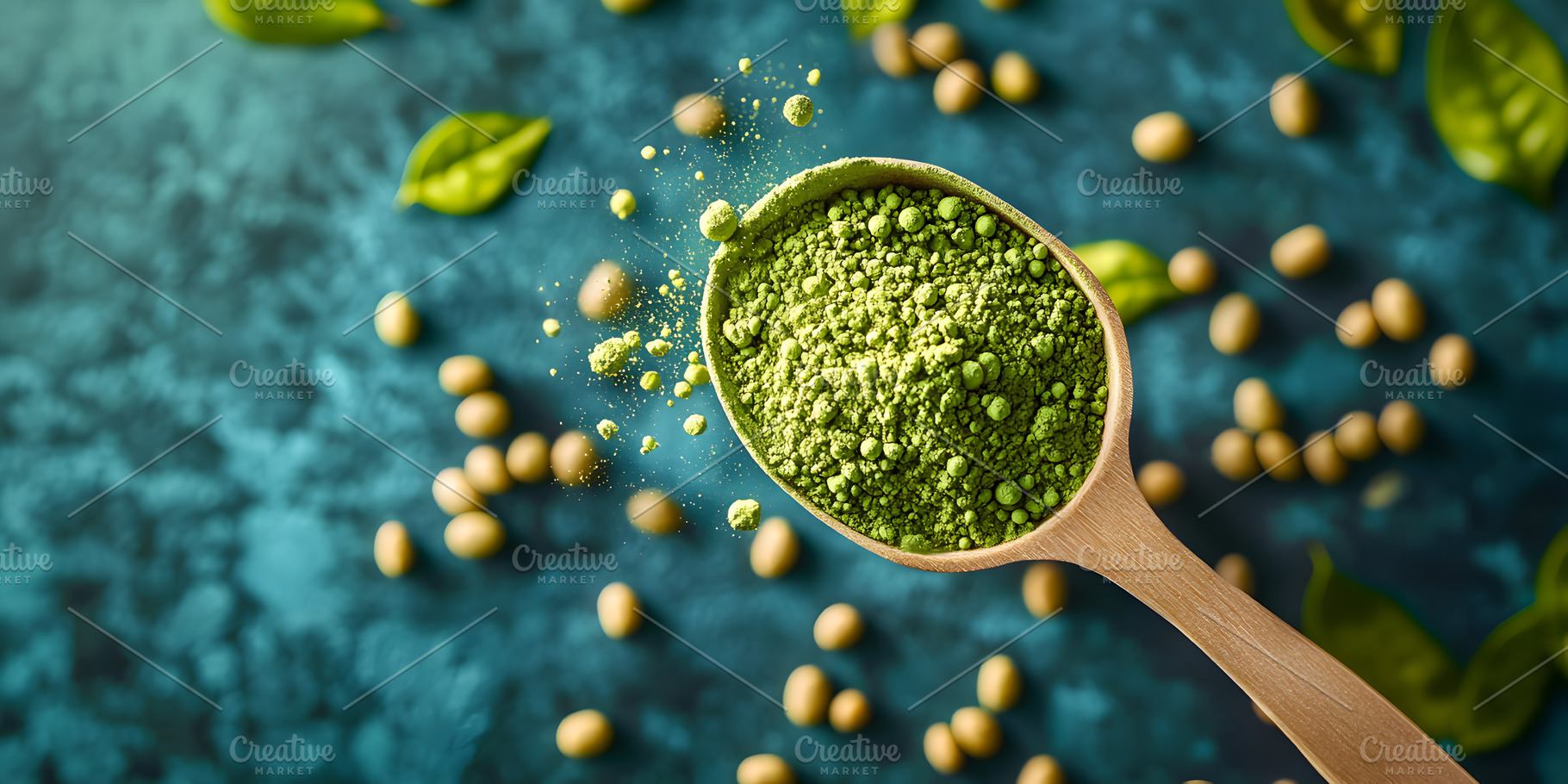 Green matcha powder on wooden spoon, a Food & Drink Photo by Photostock